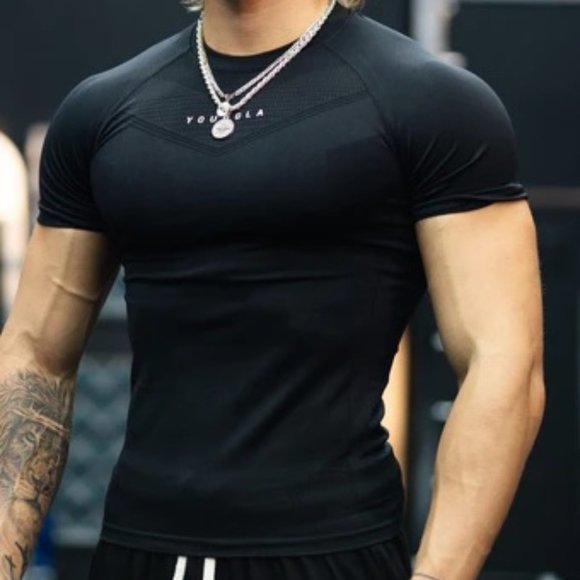 YOUNGLA SUPERVILLAIN COMPRESSION TEE BLACK MEDIUM NEW WITH TAGS NWT - Picture 1 of 2